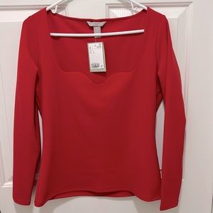NWT H&M Top Red Long Sleeve size L